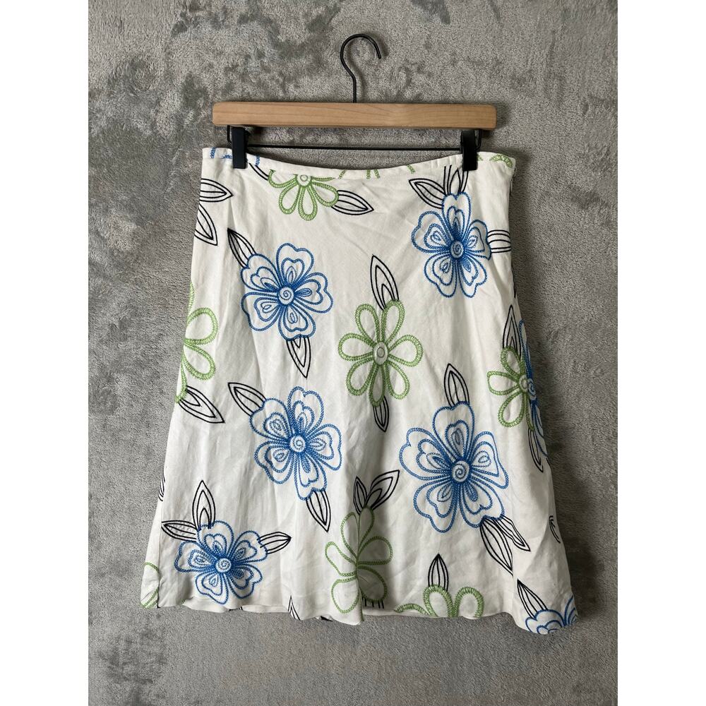 Y2K Floral Linen Blend Embroidered Skirt Cottagecore Boho Summer Feminine Size 8